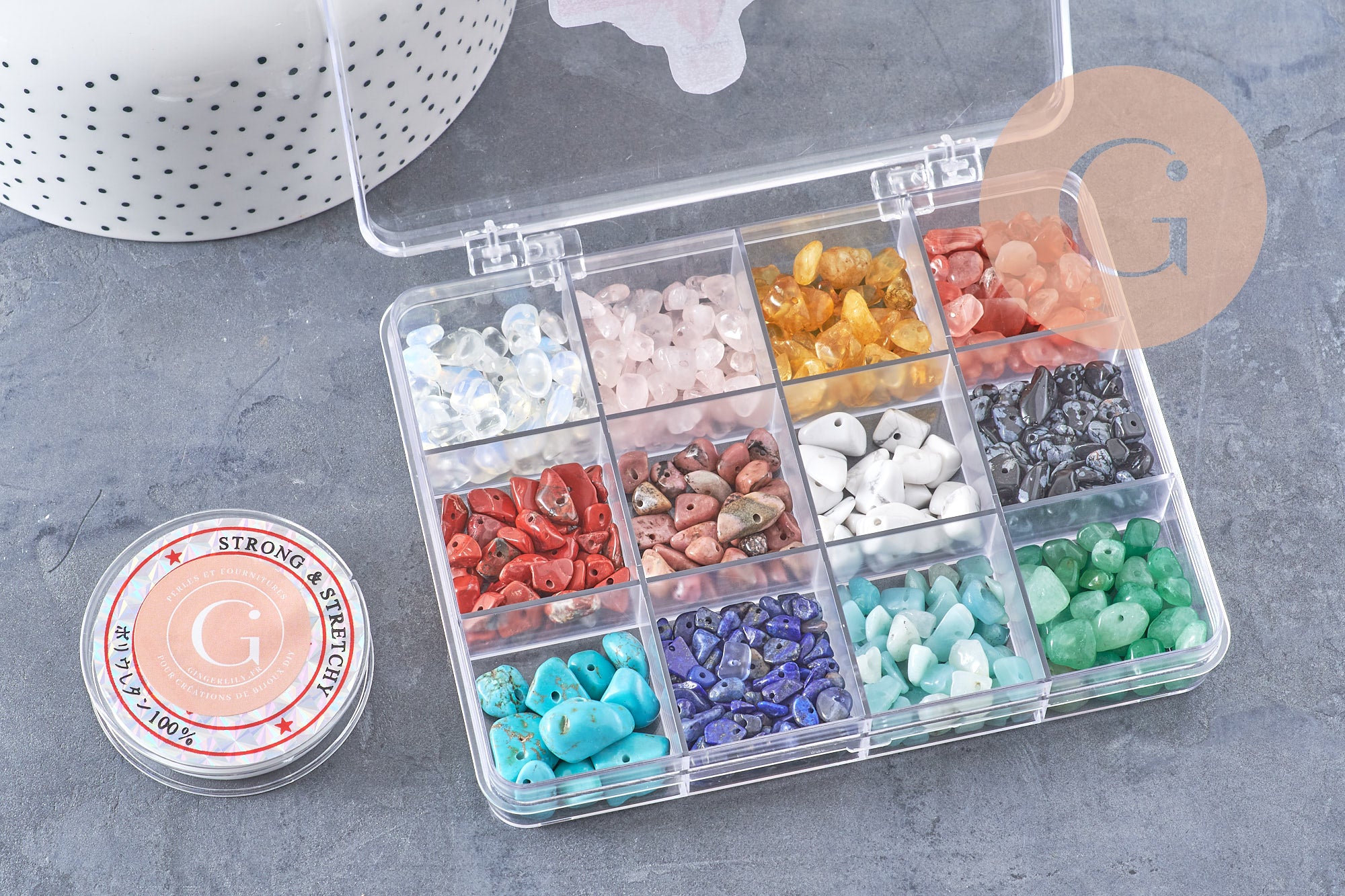 Kit mix de perles 12 couleurs pierre naturelles Lithothérapie x1 (G9707)