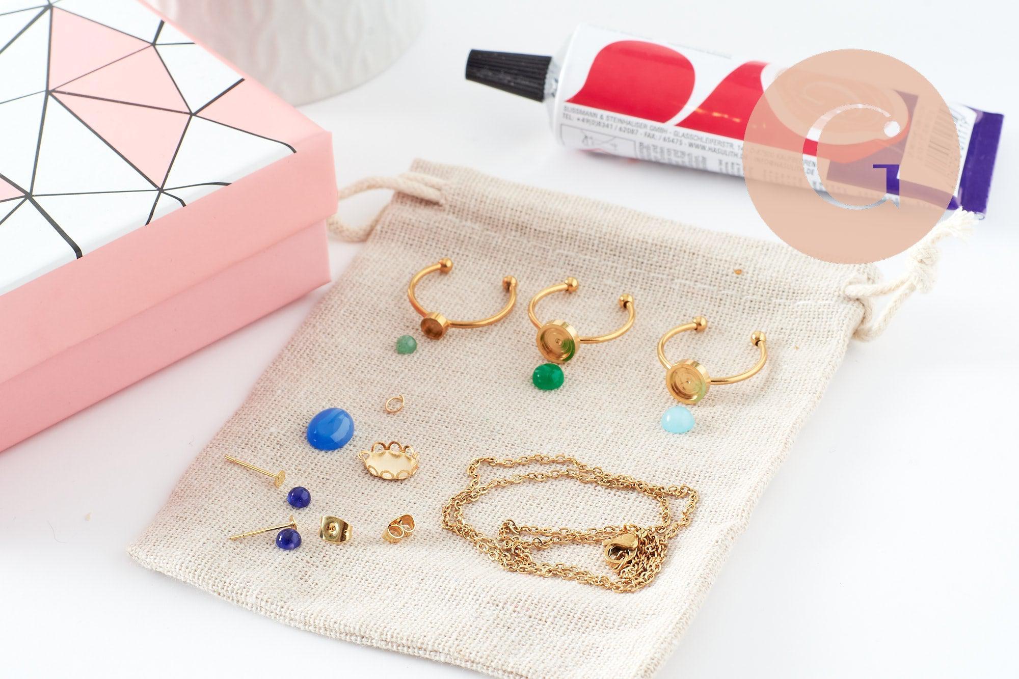 Kit parure de bijoux cabochon pierre naturelle, Coffrets et kits pour la création de bijoux fantaisie DIY, x1 (G9557)