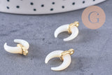 Lune nacre blanche naturelle support laiton doré 15.8mm, x1 (G3251)