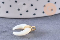 Lune nacre blanche naturelle support laiton doré 15.8mm, x1 (G3251)