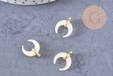 Lune nacre blanche naturelle support laiton doré 15.8mm, x1 (G3251)