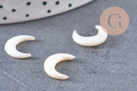 Lune nacre blanche naturelle,pendentif lune,coquillage blanc,corne non percée,création bijoux,Pendentif nacre,12x11.5mm, X2 (G0391)