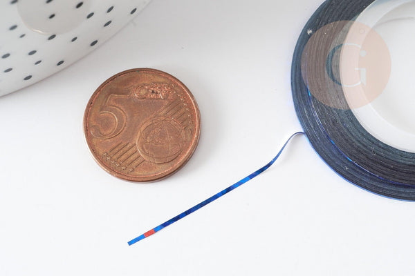 Masking Tape ongles bleu irise, masking tape,adhésif papier, scrapbooking, papeterie, décoration,1mm x 20mètres G2015