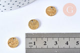 Médaille ronde dorée acier inoxydable texturé, jolie médaille dorée pour créer vos bijoux, 10.5mm, x10 (G6771)