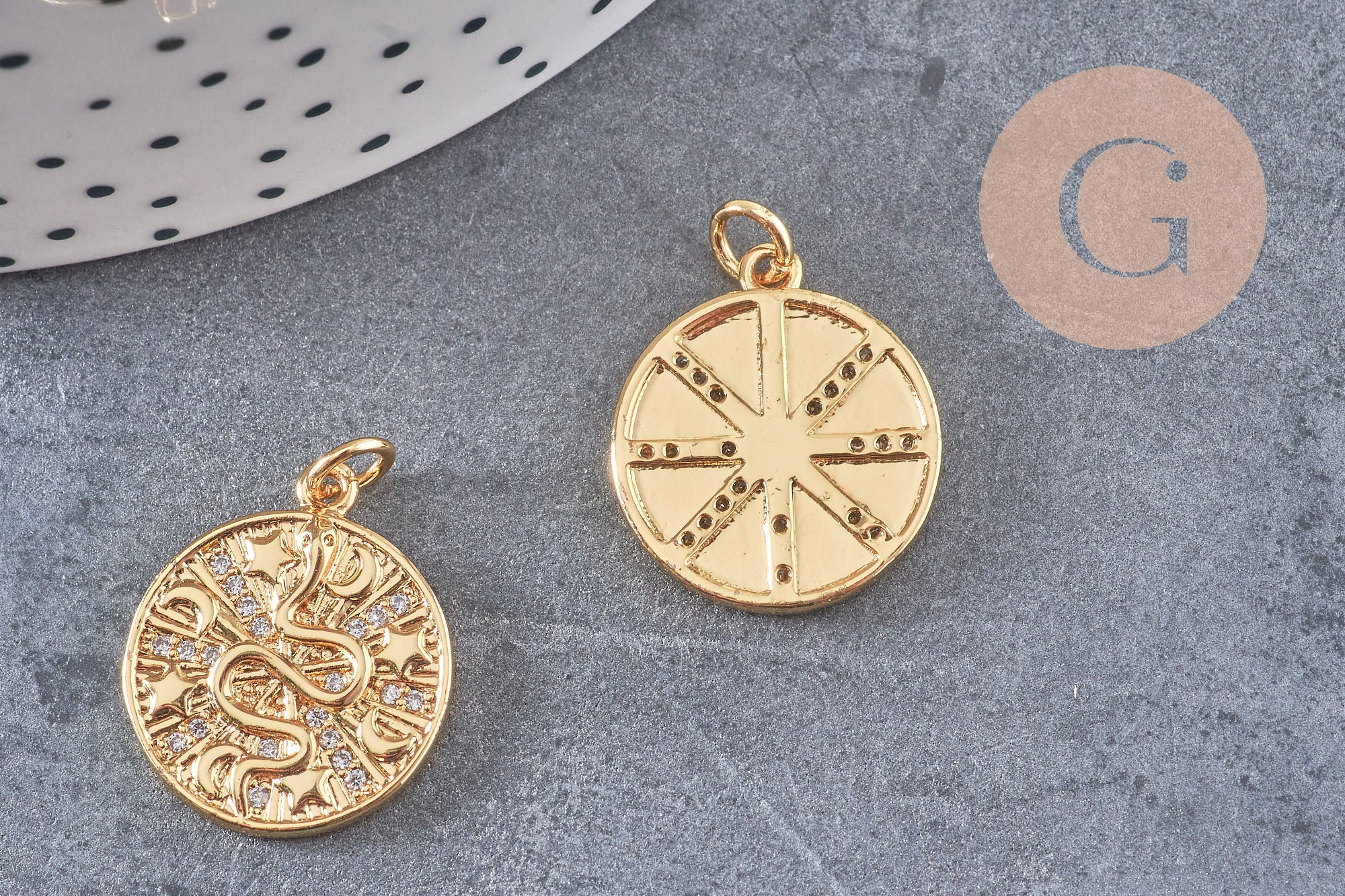 Médaille serpent laiton doré 18k cristal,sans nickel,pendentif animal, Pendentif zircon,18.5mm, x1 G5518