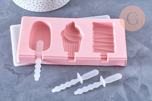 Moule à glace silicone rose, Moule patisserie, moule en silicone pour réaliser des esquimaux,18.2cm x1 G5106
