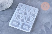 Moule pour fabrication boucles coeur étoile résine, un moule en silicone pour réaliser des bijoux avec inclusion en résine, x1 (G4579)