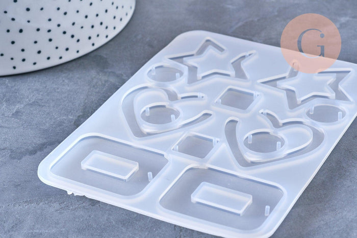 Moule pour fabrication boucles coeur étoile résine, un moule en silicone pour réaliser des bijoux avec inclusion en résine, x1 (G4579)
