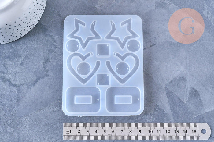 Moule pour fabrication boucles coeur étoile résine, un moule en silicone pour réaliser des bijoux avec inclusion en résine, x1 (G4579)