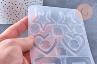 Moule pour fabrication boucles coeur étoile résine, un moule en silicone pour réaliser des bijoux avec inclusion en résine, x1 (G4579)