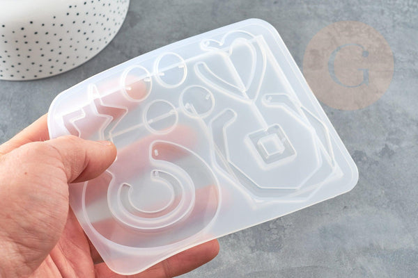 Moule pour fabrication boucles créoles résine 143x106mm, moule silicone pour réaliser des bijoux avec inclusion en résine, x1 G6302