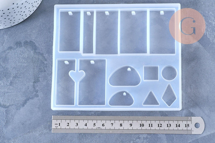 Moule pour fabrication pendentif rectangle résine, un moule en silicone pour réaliser des bijoux avec inclusion en résine, x1 (G4577)