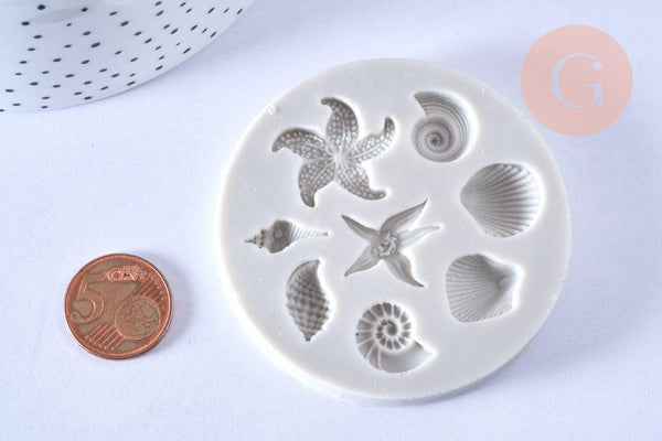 Moules en silicone COQUILLAGES, Moule patisserie, moule en silicone pour réaliser des bijoux avec inclusion en résine,6.7cm x1 G5096
