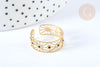 NPR-Bague réglable étoile émail noir acier doré Taille 54, x1 (G7012)