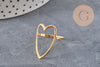 Bague ouverte en forme de cœur doré en acier inoxydable 304, support pour création de bijoux en résine, taille 57.