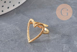 Bague ouverte en forme de cœur doré en acier inoxydable 304, support pour création de bijoux en résine, taille 57.