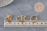 Support de bague cœur en acier inoxydable doré IP pour résine, taille 57, présenté sur une règle graduée.