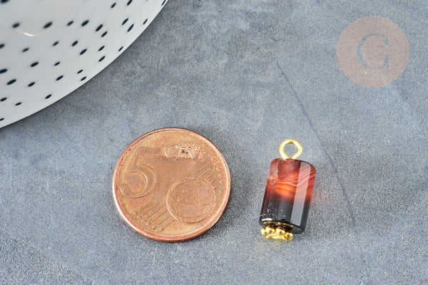 Pendentif Agate naturelle marron colonne fer doré 17.5mm, pierre naturelle, x1 (G8332)