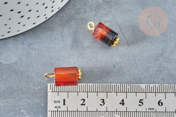 Pendentif Agate naturelle marron colonne fer doré 17.5mm, pierre naturelle, x1 (G8332)