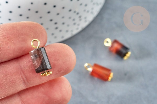 Pendentif Agate naturelle marron colonne fer doré 17.5mm, pierre naturelle, x1 (G8332)