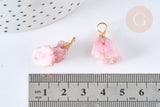 Pendentif Agate teintée naturelle nugget brute rose fer doré 13~32mm, pierre naturelle,x1 (G7584)