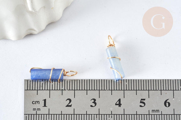 Pendentif Aventurine bleue naturelle support cuivre doré 20~21mm, pierre, x1 (G7457)
