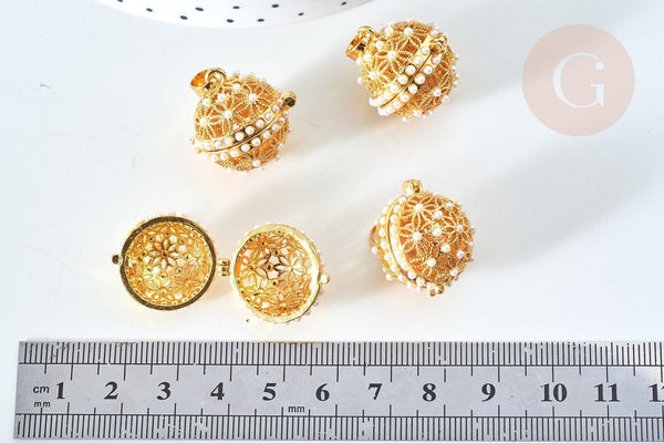 Pendentif Bola carillon d'harmonie doré perles 22x19mm, création bijoux de grossesse, création bijoux Vendu sans carillon, x1 G7798