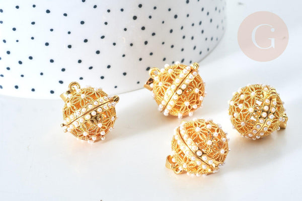 Pendentif Bola carillon d'harmonie doré perles 22x19mm, création bijoux de grossesse, création bijoux Vendu sans carillon, x1 G7798