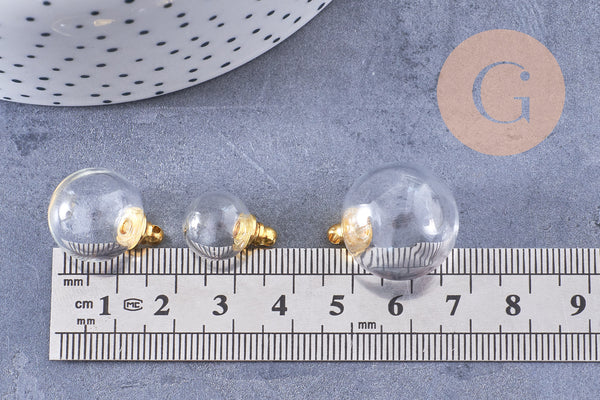 Pendentif Bouteille bulle en verre et bouchon en métal doré 17.5-25mm, x1 (G10658)