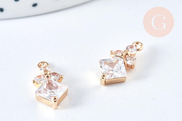 Pendentif Breloque losange laiton doré zircons 17mm, pendentif géométrique, x1 (G6967)