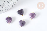 Pendentif Cœur Lépidolite pierre naturelle 15~15,5mm, pendentif pierre naturelle pour création de bijoux, x1 G7592