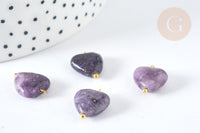 Pendentif Cœur Lépidolite pierre naturelle 15~15,5mm, pendentif pierre naturelle pour création de bijoux, x1 G7592