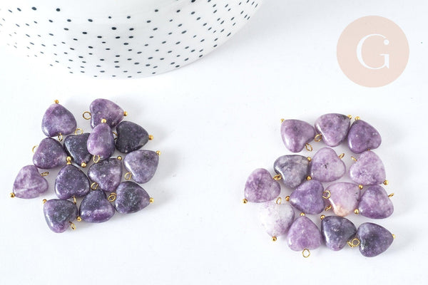 Pendentif Cœur Lépidolite pierre naturelle 15~15,5mm, pendentif pierre naturelle pour création de bijoux, x1 G7592