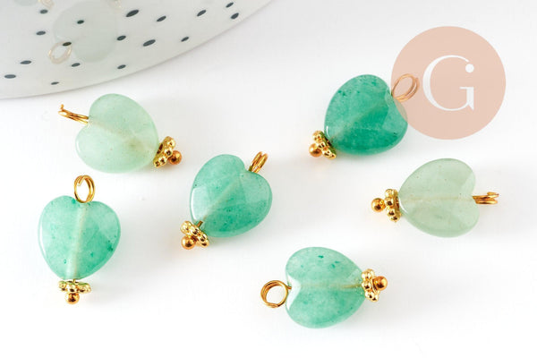 Pendentif Coeur aventurine verte naturelle facetté laiton doré 15mm,création bijoux pierre naturelle, x1 G9386