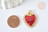 Pendentif Cœur mauvais œil émail rouge foncé laiton doré 30mm, Pendentif chance, x1 G8407