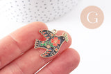 Pendentif Colombe noir à fleurs zamac doré 26mm, x2 (G10157)