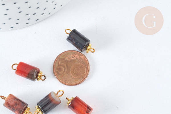 Pendentif Connecteur Agate naturelle colonne fer doré 20~21mm, pierre naturelle, x1 (G7594)