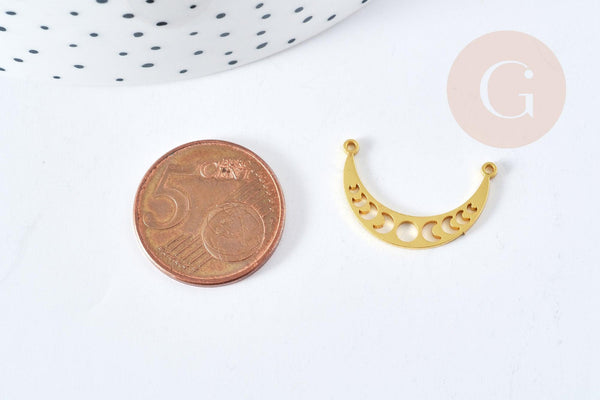 Pendentif Connecteur Lune ajouré acier 304 inoxydable doré 21.5mm, x1 (G8709)