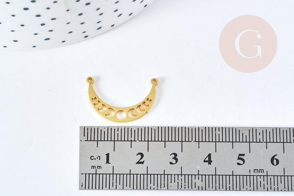Pendentif Connecteur Lune ajouré acier 304 inoxydable doré 21.5mm, x1 (G8709)