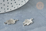 Pendentif Connecteur Tortue ajouré acier 304 inoxydable argenté 19,5mm, fabrication de bijoux acier inoxydable, x1 G8325