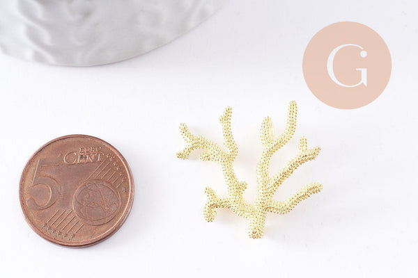 Pendentif Connecteur corail laiton brut 25.5mm, pendentif corail pour fabrication bijoux fantaisie, x1 (G7151)