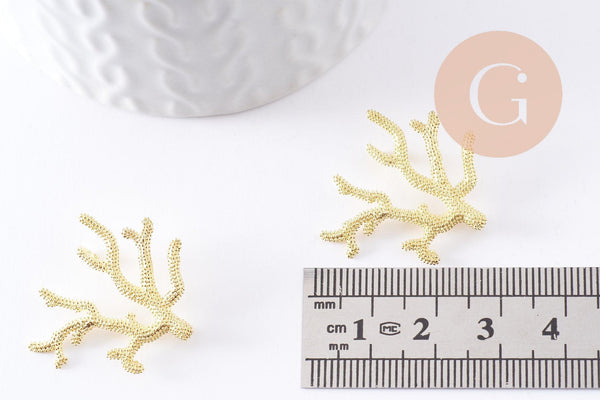 Pendentif Connecteur corail laiton brut 25.5mm, pendentif corail pour fabrication bijoux fantaisie, x1 (G7151)