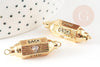 Pendentif Connecteur tube talisman zircon blanc laiton doré 18K 34mm YOU BACK, créations bijoux bonheur, x1 G9330