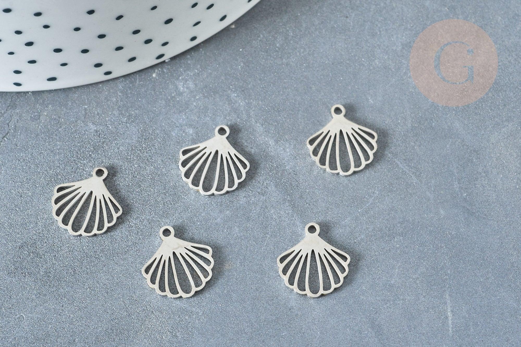 Pendentif Coquillage acier 304 inoxydable platine 13.5mm,x1 (G8022)