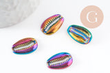 Pendentif Coquillage cauris zamac multicolore 19mm, coquillage zamac irisé multicolore , x1 (G7458)