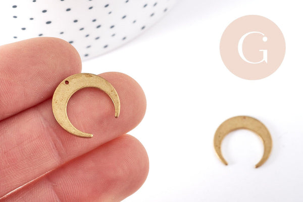 Pendentif Croissant de lune laiton brut 28mm, fabrication de bijoux micromacramé x2 (G8202)