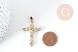 Pendentif Croix laiton doré zircons 41.5mm, x1 (G8996)