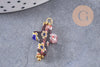 Pendentif Croix verre millefiori laiton et zamac doré 24.5mm, x1 (G9019)
