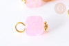 Pendentif Cube Agate naturelle rose pâle fer doré 14~16mm, pierre naturelle, x1 (G7971)