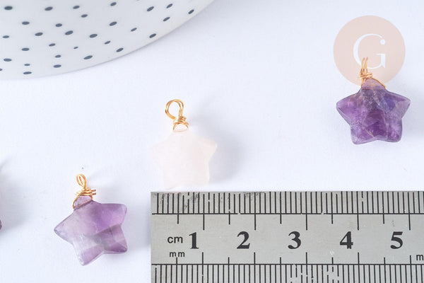 Pendentif Etoile Pierres naturelle laiton doré 19.5mm, x1 (G7954)